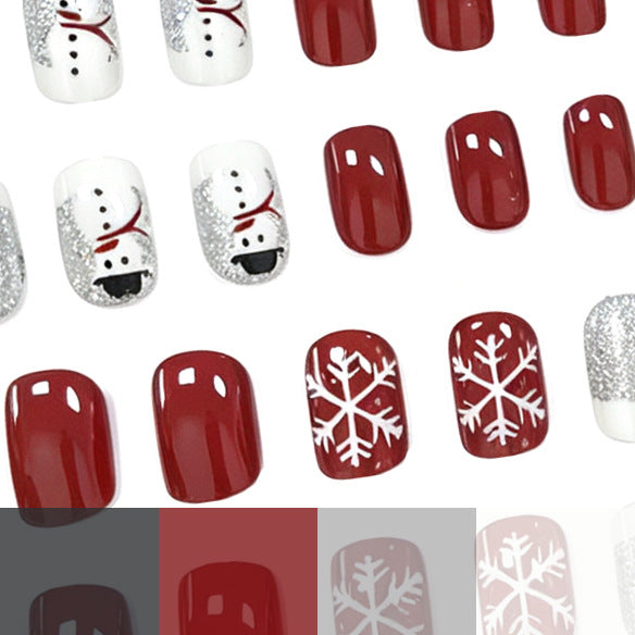 Snowman Christmas Nails in White and Silver Glitter | Press-On Set with Snowflake Detail | Vibrant Color That Lasts