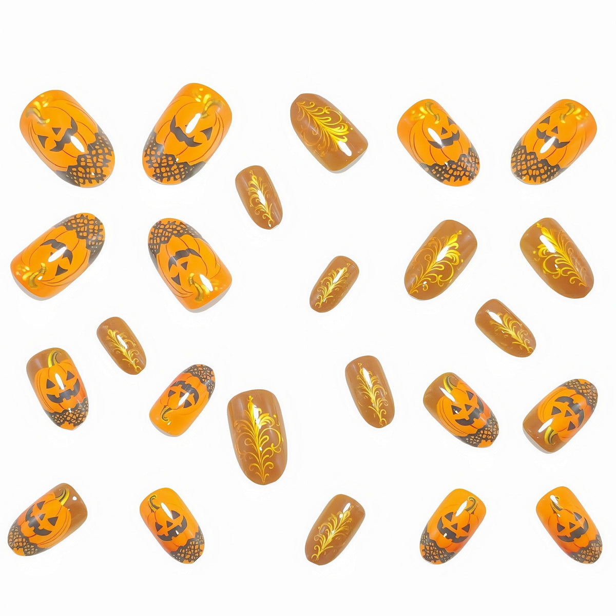 Halloween Pumpkin Press-On Nails | Available in Yellow | Glue-Free Application in Minutes for Parties and Nights Out