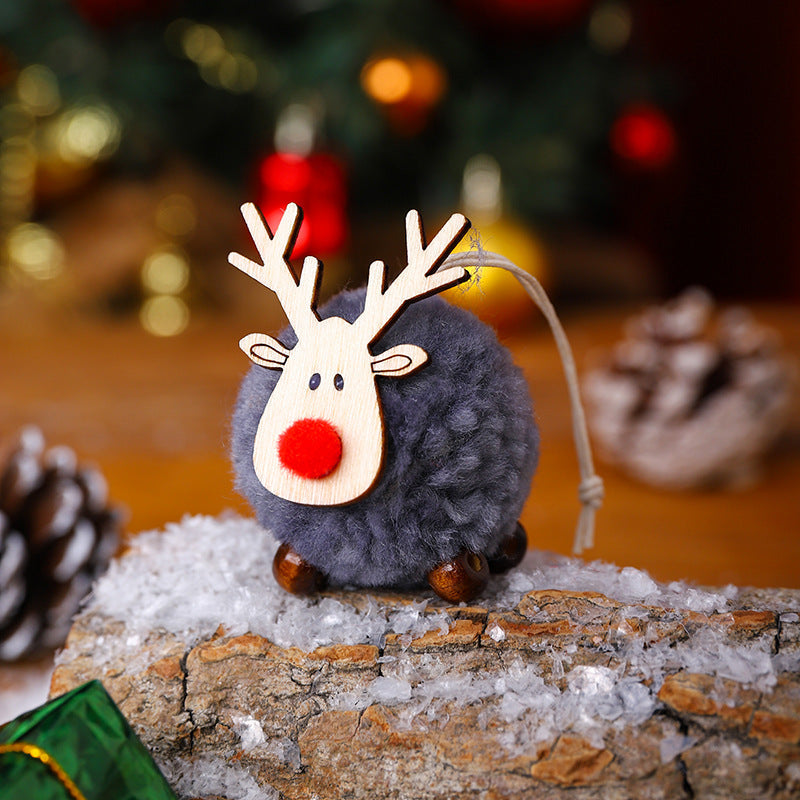 Reindeer Ornaments with a Pompom Body and Wood Antlers | Brown, White, Red or Grey | Christmas Decorations to Hang