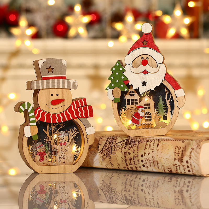 Wooden Santa Figurine with a Christmas Scene Backdrop | Wipe Clean with a Dry Cloth | 2 Designs for Mantel or Tabletop