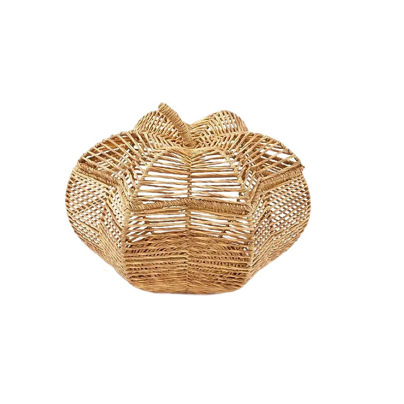 Handwoven Rattan Pumpkin Decor Basket with Curled Stem | Open Weave Bowl for Fruit or Display | Natural Finish