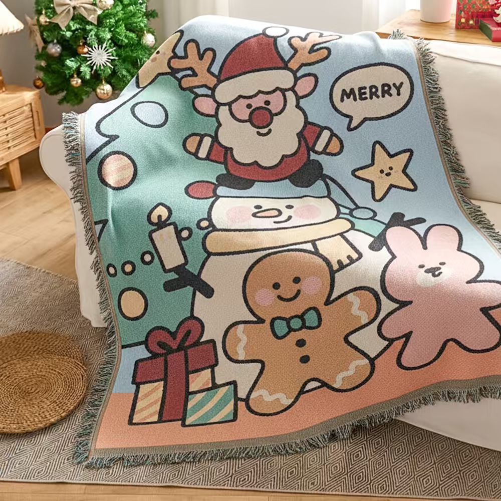 Christmas Blanket with Santa, Snowmen and Gingerbread | Soft Warm Throw for Sofa or Bed | Machine Washable, Five Designs