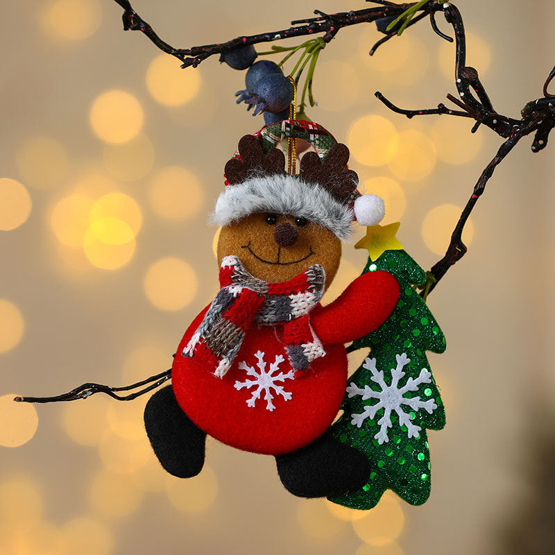 Santa Christmas Ornaments in Soft Felt | Holding a Tiny Tree with Stitched Detail | Hang on the Mantel or Table Display