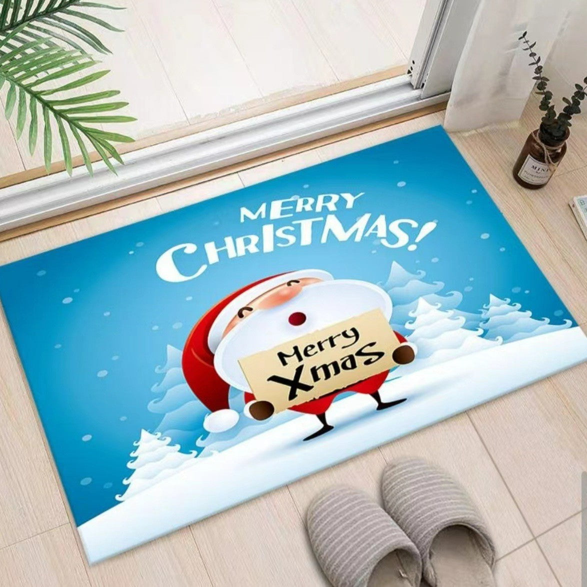Christmas Rug for Entryway with Santa, Reindeer and Snowman | Absorbent Non-Slip Door Mat | Four Sizes, Seven Designs