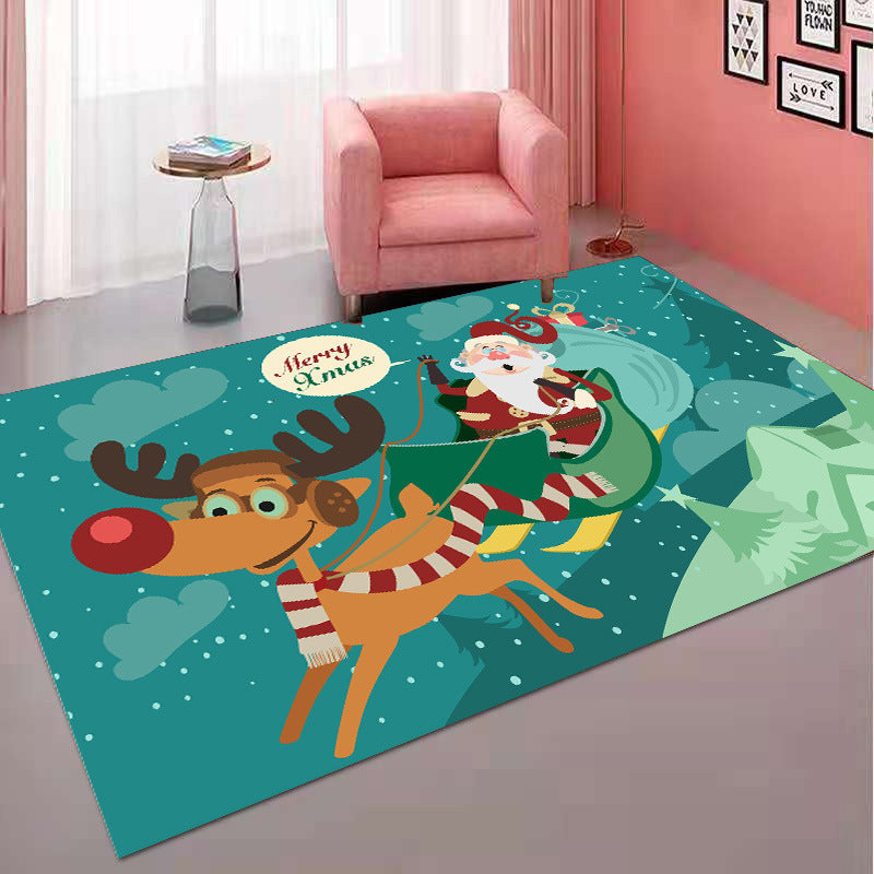 Christmas Rug with Santa, Reindeer and Snowman Print | Non-Slip Backing for Busy Rooms | 10 Sizes and 4 Designs