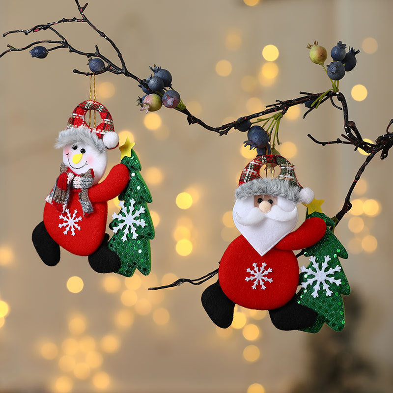Santa Christmas Ornaments in Soft Felt | Holding a Tiny Tree with Stitched Detail | Hang on the Mantel or Table Display