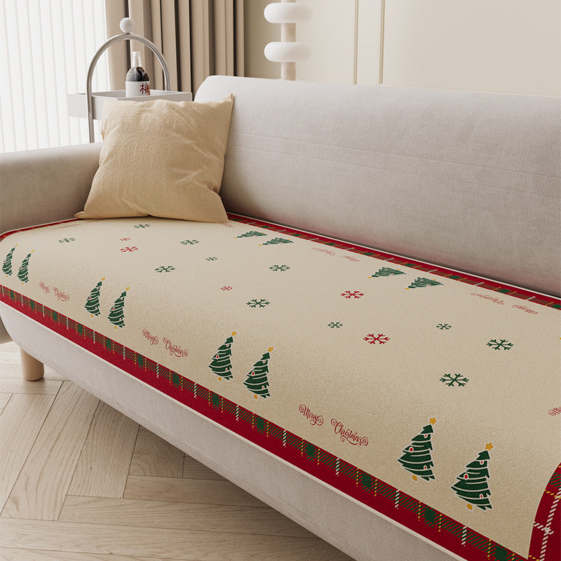 Quilted Sofa Seat Protector with Christmas Tree Print | Non-Slip Backing and Padded Top | Festive Decorations in 24 Sizes