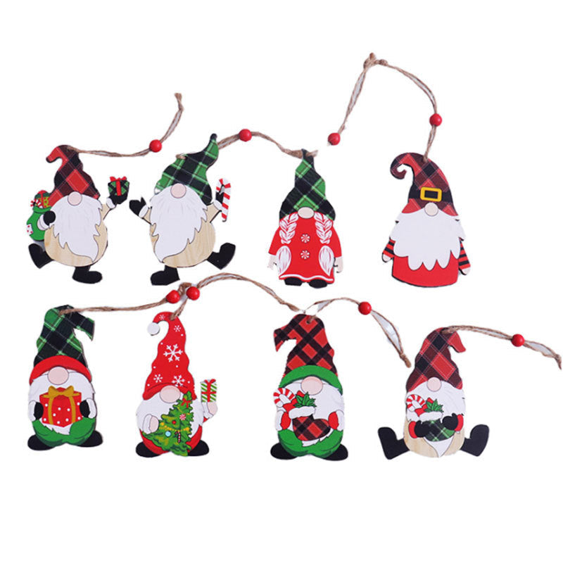 Wooden Gnome Christmas Ornaments Holding a Tree and Gift | Sturdy String Loop for Hanging | Compact Festive Decorations