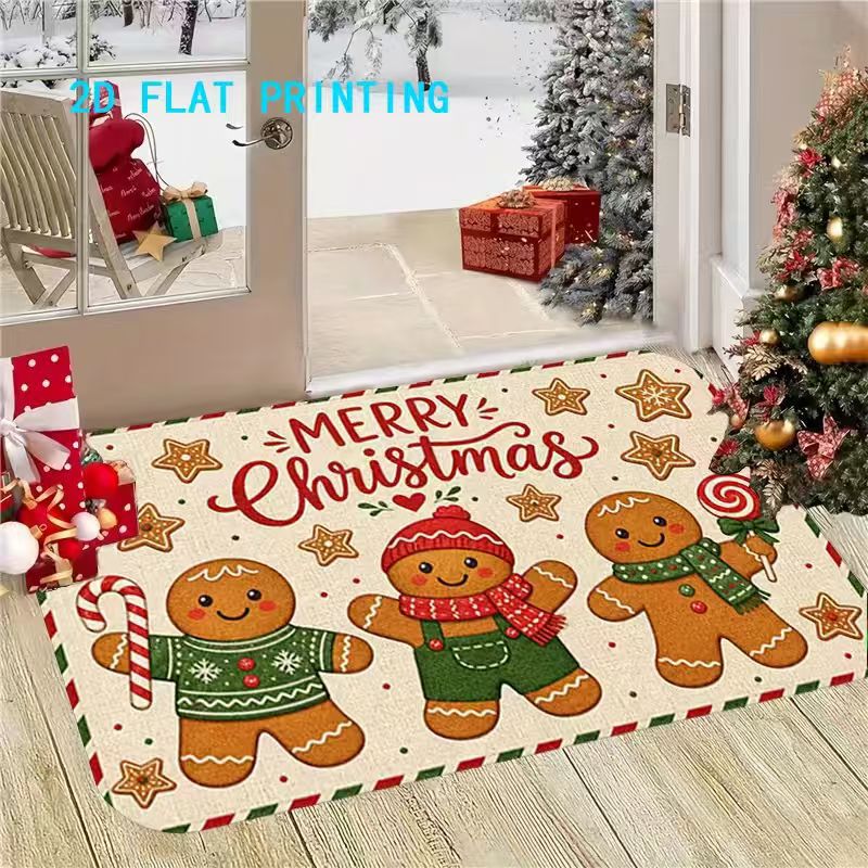 Christmas Door Mat with Reindeer and Santa Hat Design | Non-Slip Weather Resistant Fibers | Festive Entryway Decor for Patios