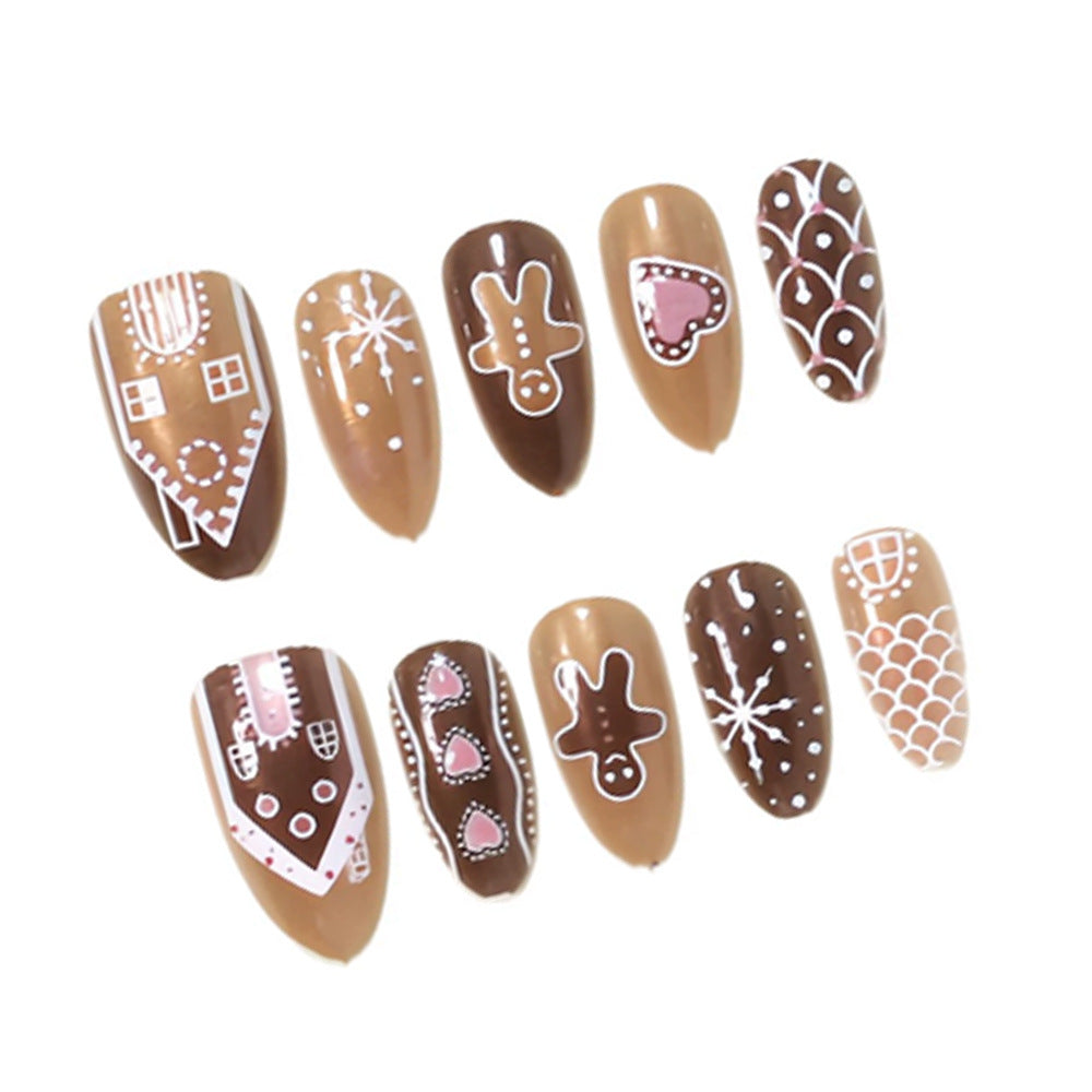 Gingerbread Nails with Festive Christmas Motifs | Press On Nail Designs for Winter | Easy Holiday Manicure at Home