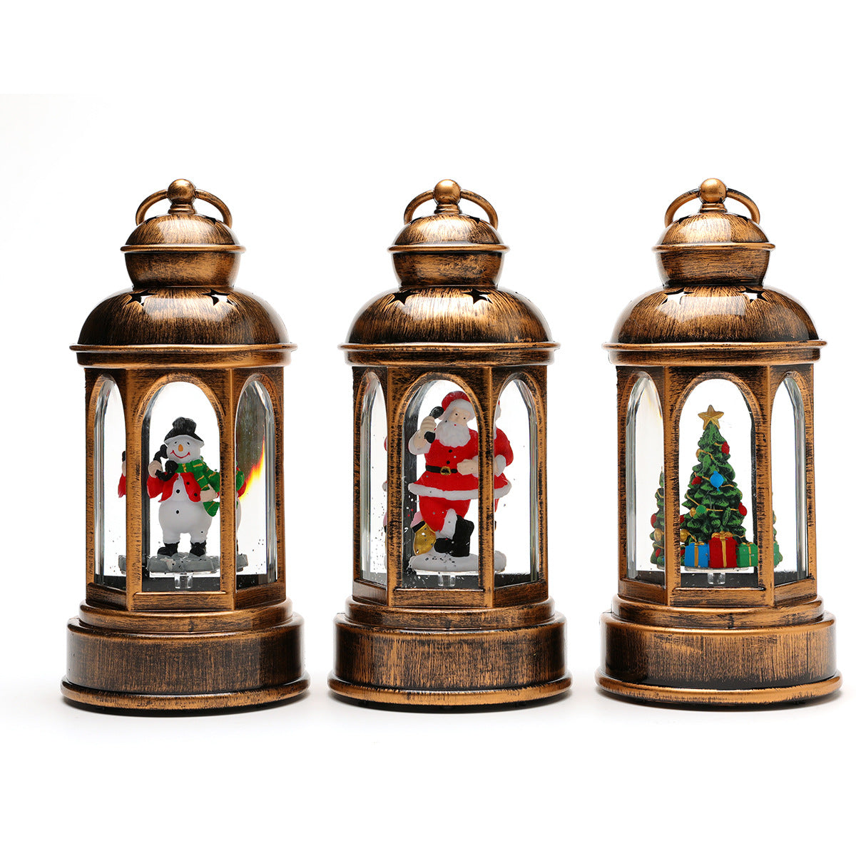 Snow Dusted Lantern with a Mini Christmas Tree and Gifts | Warm LED Lights, Battery Powered | Indoor or Outdoor Tabletop Decor