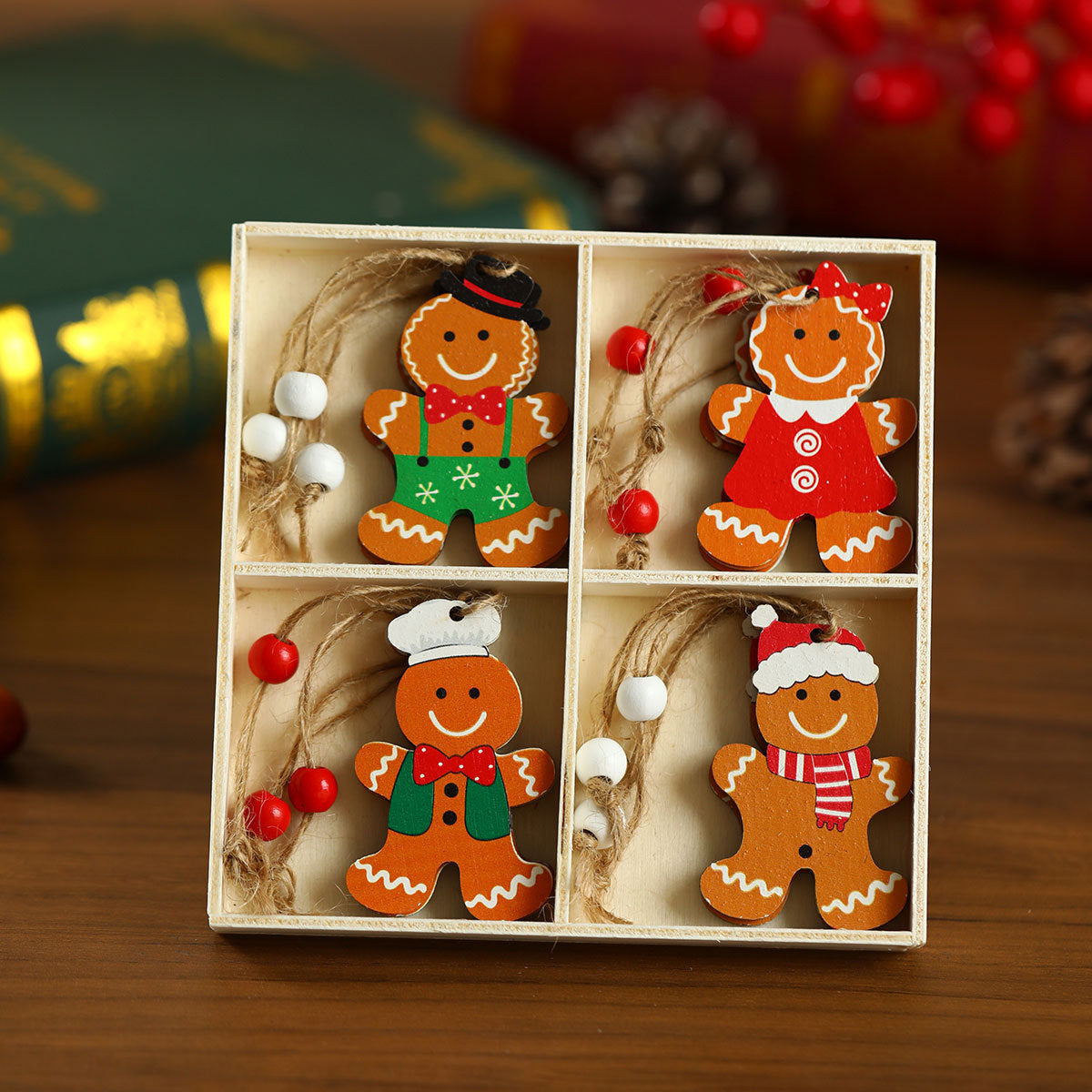 Gnome Christmas Ornaments Set with String Included | Hang on Trees, Wreaths or Gift Tags | Lightweight Wooden Decorations