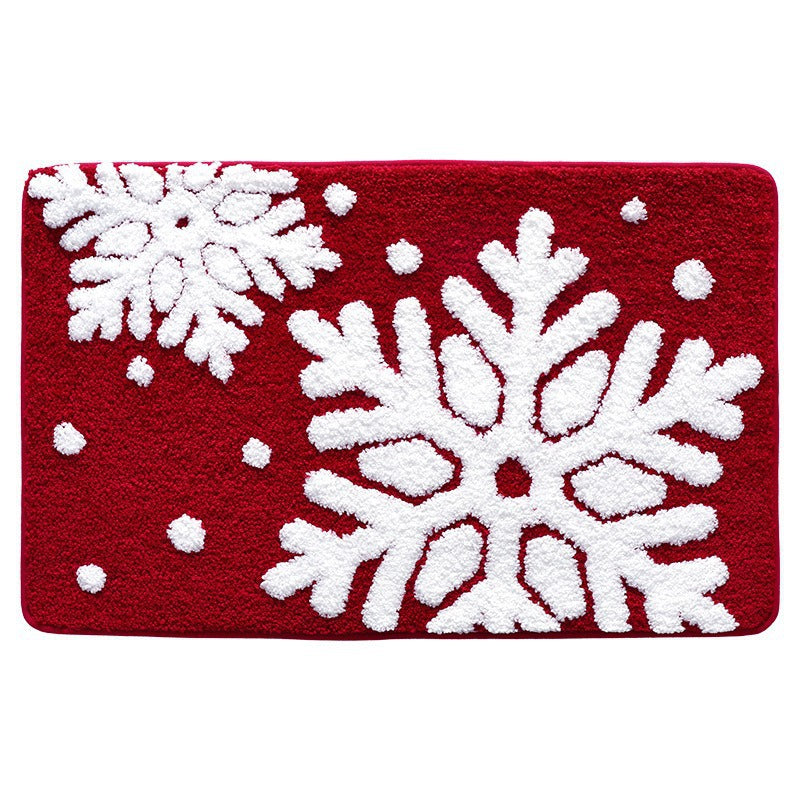 Christmas Bath Rug with White Snowflakes on Red | Plush Soft Pile, Machine Washable | 31.5 x 31.5 in Square, 6 Designs