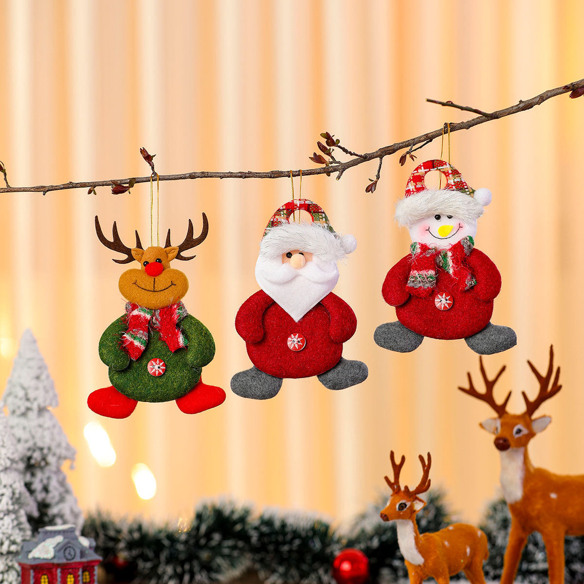 Plush Snowman Ornament with Scarf and Hat | Hanging Loop for Tree, Mantel or Gift Tag | Bright Winter Christmas Decorations