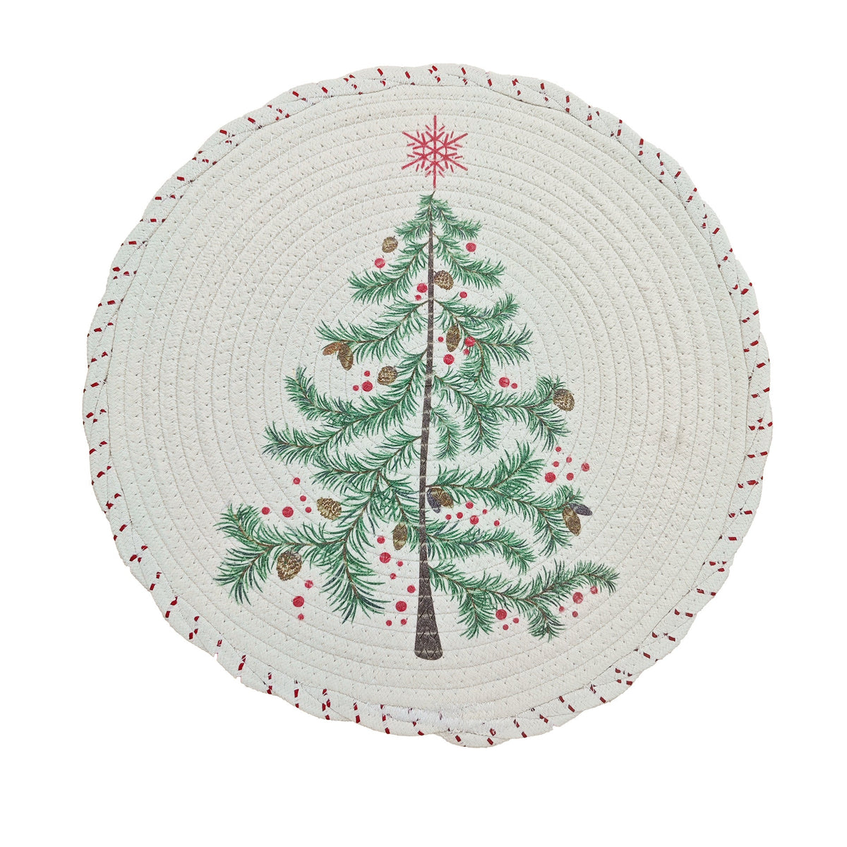 Round Braided Christmas Placemats | Santa, Tree and Reindeer Prints in Six Designs | Woven Cotton Table Decorations