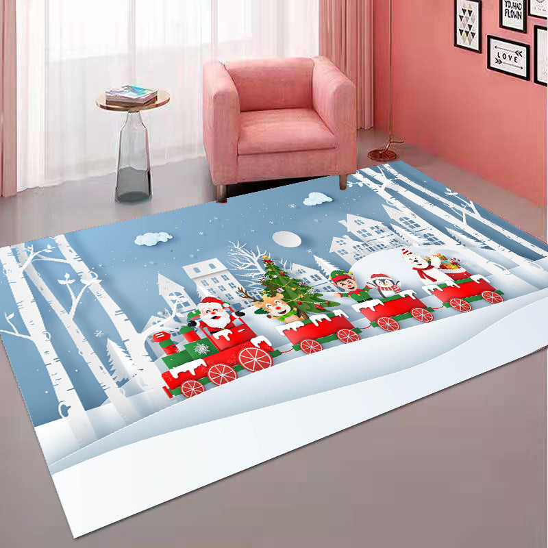 Christmas Rug with Santa, Reindeer and Snowman Print | Non-Slip Backing for Busy Rooms | 10 Sizes and 4 Designs
