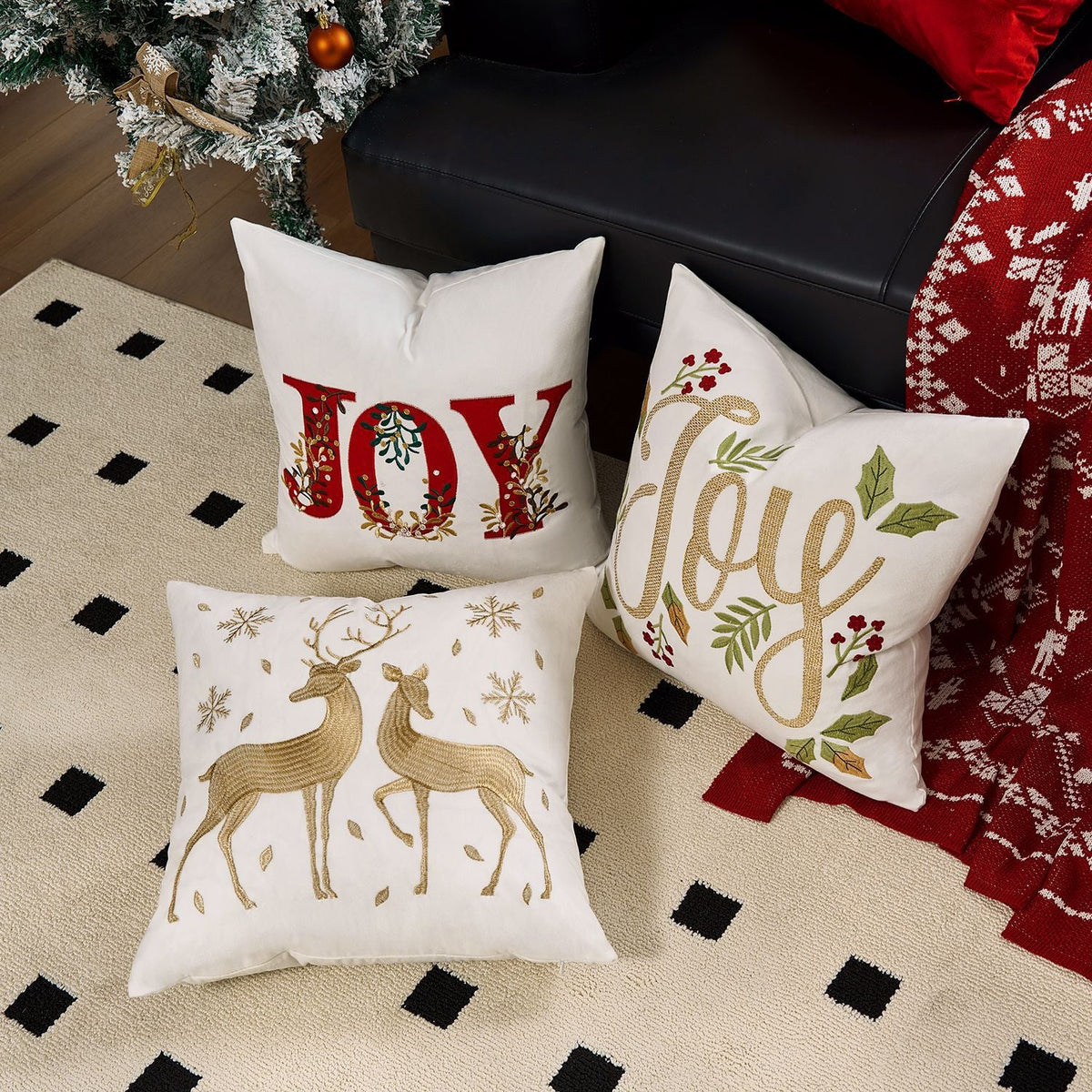 Christmas Living Room Throw Pillow Cover with Deer Silhouette | Removable Case with Discreet Zipper | 42 Designs, 17.72 x 17.72 in