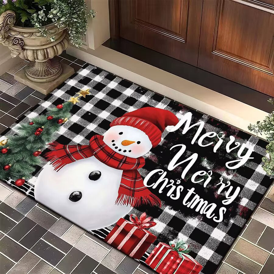 Christmas Door Mat with Santa, Reindeer and Ornaments | Festive Xmas Welcome Rug for the Porch | Holiday Entrance Decor