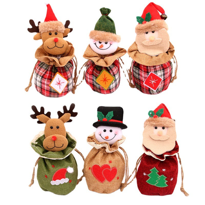 Plush Snowman Christmas Gift Bag with Fluffy Hat and Plaid Accents | Soft Treat Pouch | Festive Tabletop Decorations