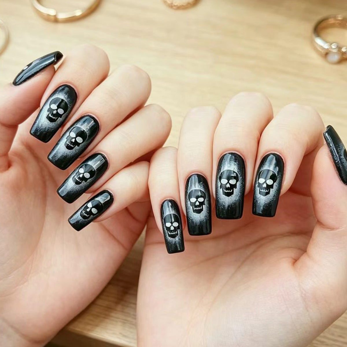 Halloween Skull Press-On Nails | Available in Jelly | Glue-Free Application in Minutes for Parties and Nights Out