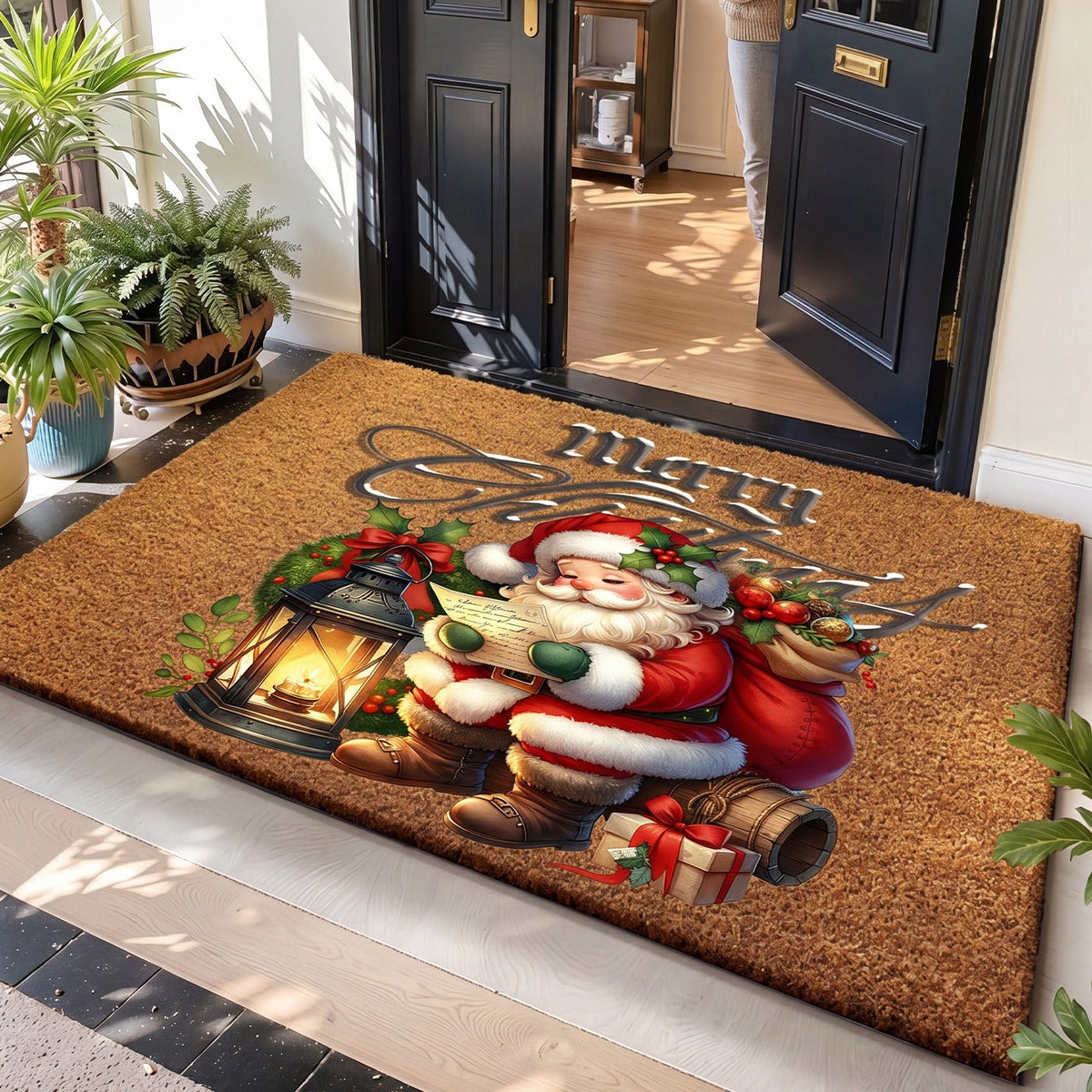 Christmas Welcome Door Mat with Gingerbread Men and Snowflakes | Non-Slip Bottom, Heavy Traffic Build | Entryway Patio Decor