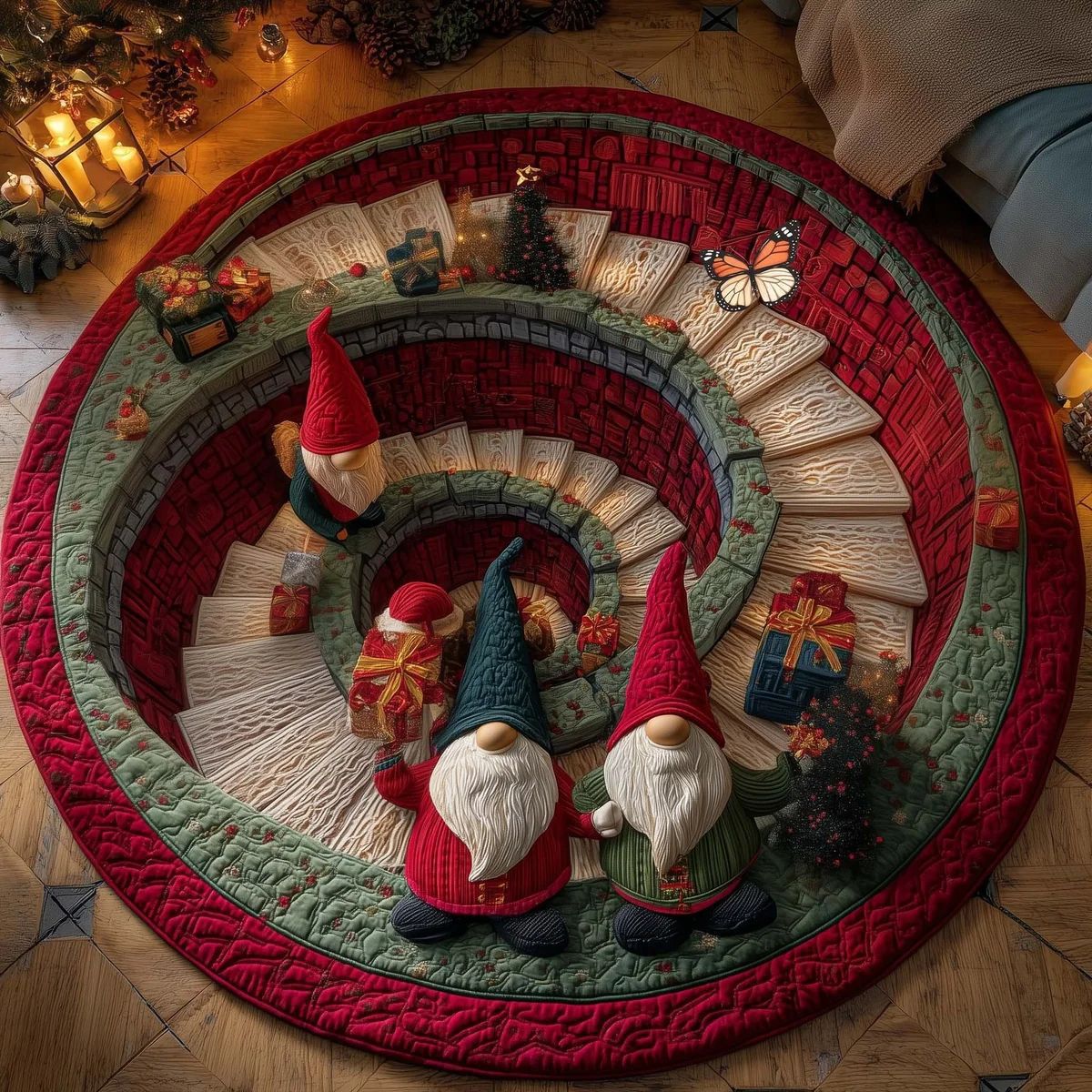 Round Christmas Rug with Festive Seasonal Motifs | Soft Plush Area Carpet for Living Rooms | Six Designs Available