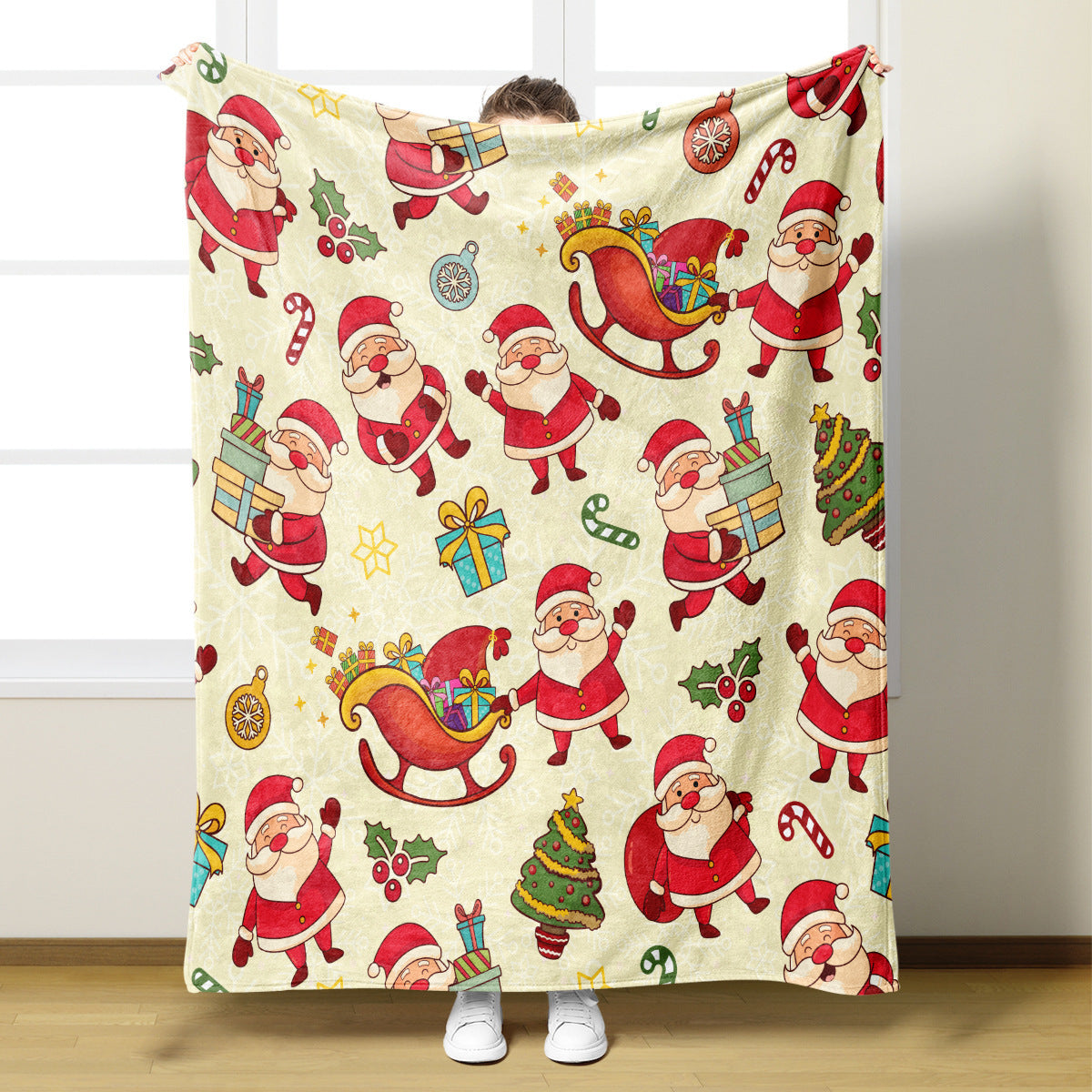 Christmas Blanket with Santa Claus, Reindeer and Snowmen | Ultra-Soft Throw for Couch and Bed | Two Festive Sizes