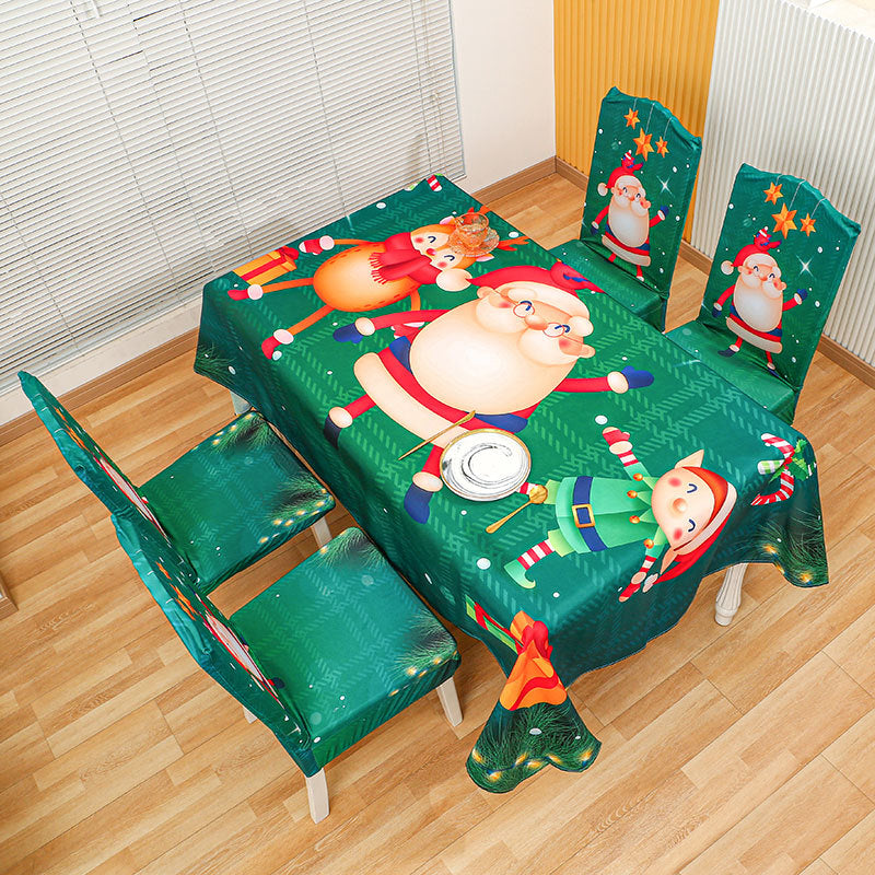 Christmas Tablecloth with Santa Figures and Festive Lettering | Stain-Resistant Fabric, Wipe or Machine Wash | 7 Designs