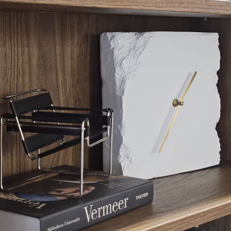 Square Wall Clock with a Textured Black or White Face | Silent Movement for a Bedroom or Study | Light to Hang
