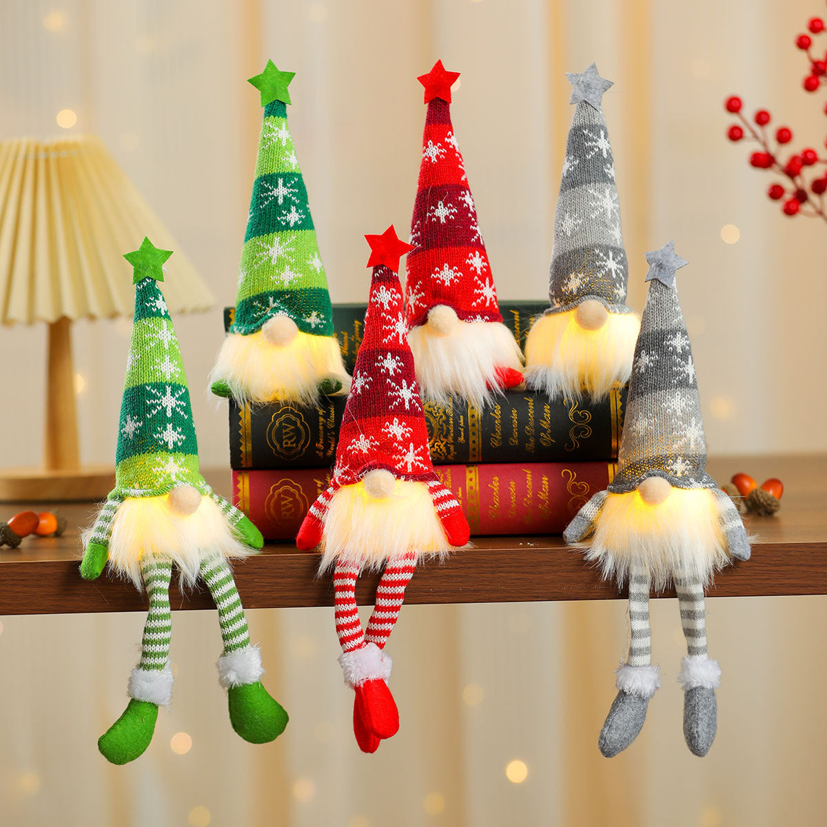 Knitted Gnome Figurine with a Snowflake Hat and Star Top | Shelf and Table Christmas Decorations | Sturdy Yearly Build