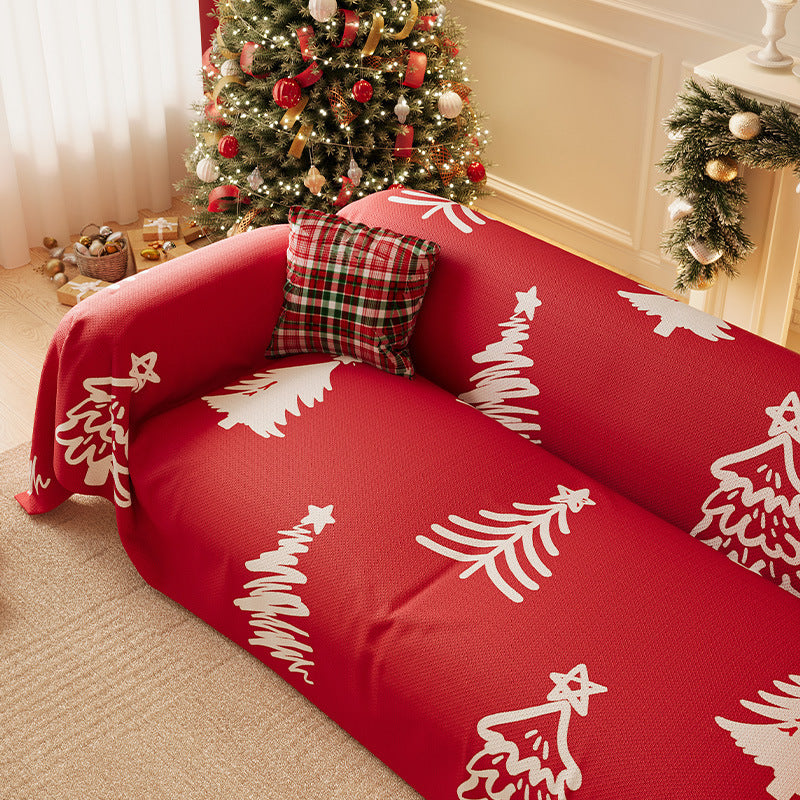 Christmas Living Room Sofa Slipcover with Tree Print | Stretch Knit Fit, No Sewing Needed | Full Coverage Furniture Decorations