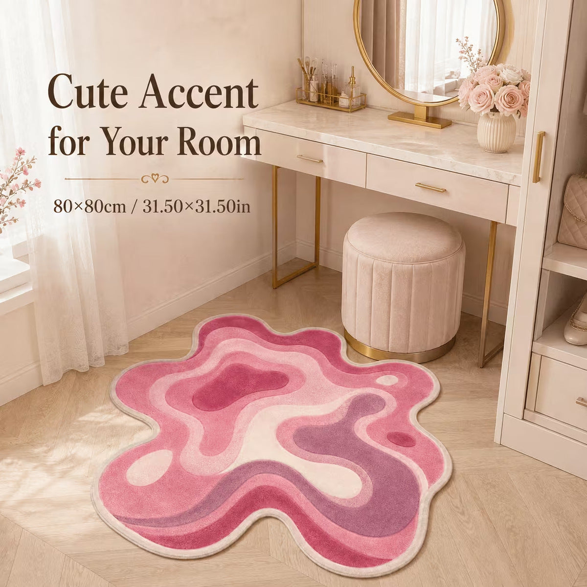 Flower-Shaped Area Rug with Layered Color Bands | Soft Underfoot for a Bedroom or Dressing Corner | Easy to Clean