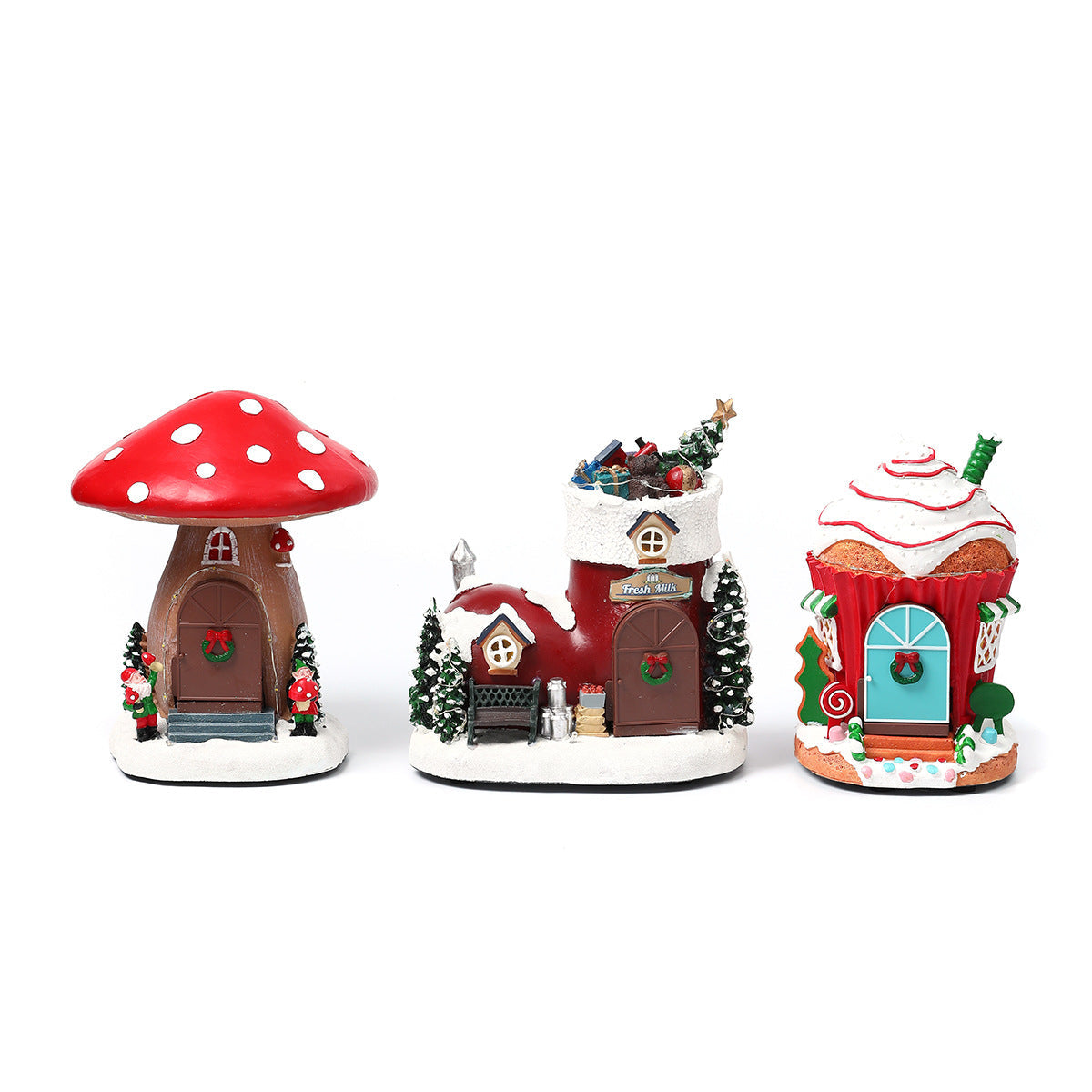 Christmas Village House with LED Lights | Candy and Mushroom Cottage Designs | Lit Tabletop Holiday Decoration