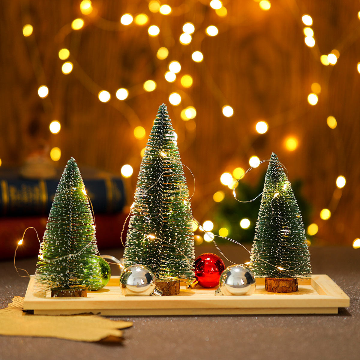 Faux Christmas Tree Trio with Snow Dusted Branches | Warm LED Glow, No Assembly Needed | White or Pink Miniature Table Decor