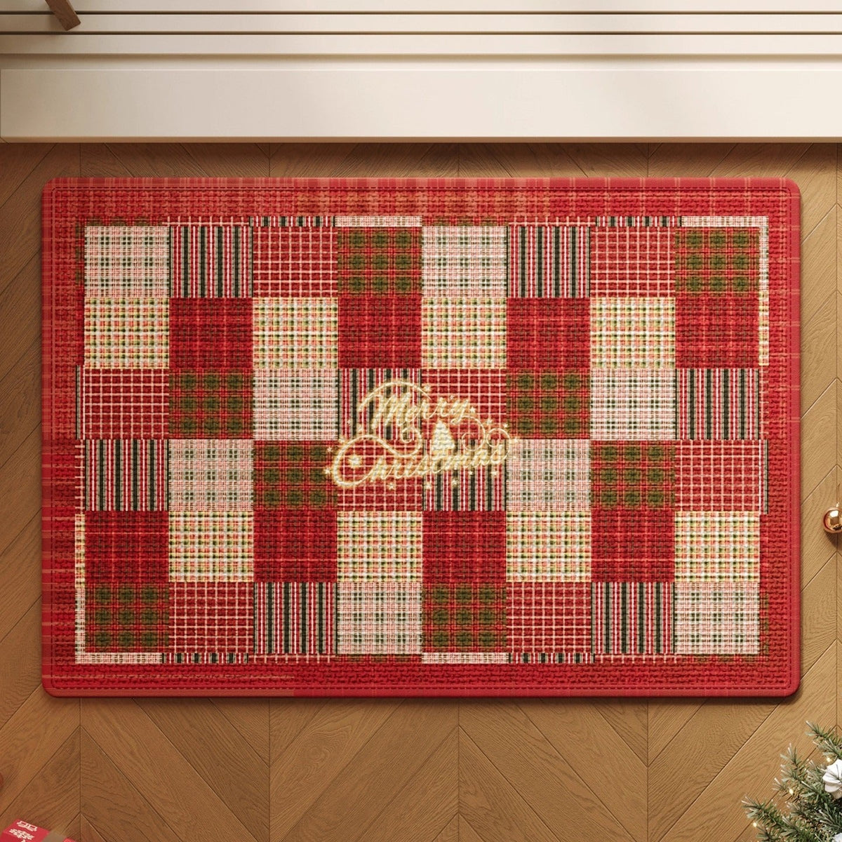 Gingerbread Christmas Door Mat with Snowflake Print | Non-Slip Weather Resistant Fibers | Indoor Outdoor Holiday Decor