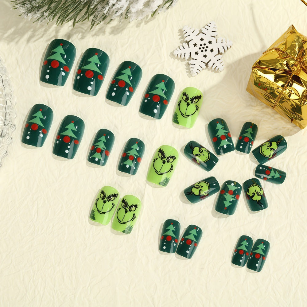 Christmas Nail Tips with Tree Motifs in White | Press On Fake Nails in Two Designs | Festive Xmas Manicure for Holiday Photos