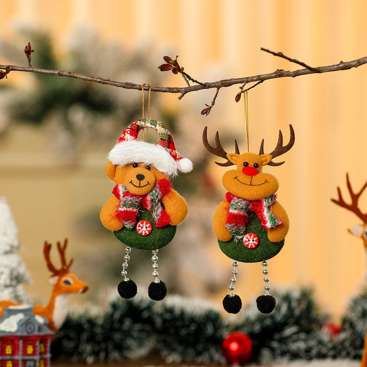 Hanging Snowman Christmas Ornaments | Fluffy Hat and Bright Scarf Detail | Sturdy Loop for the Tree, Window or Hallway