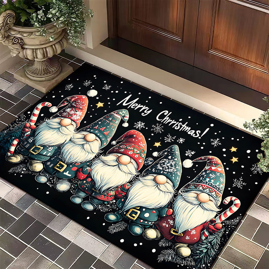 Christmas Door Mat with a Dog in a Festive Jumper | Red Welcome Rug for Entryways | Durable Weave in Several Sizes