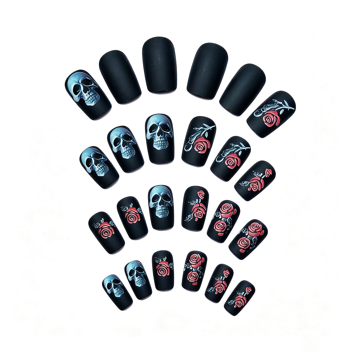 Halloween Skull Floral Gothic Press-On Nails | Available in Jelly | Glue-Free Application in Minutes for Parties and Nights Out