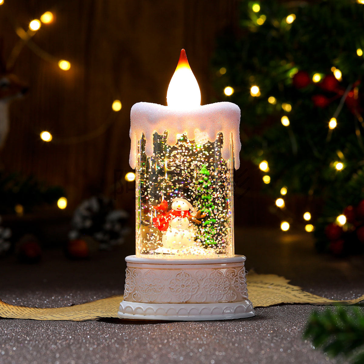 Telephone Box Christmas Decorations with a Snowman Scene | Battery Powered Lantern for Indoor or Outdoor Use | Warm Snowy Glow