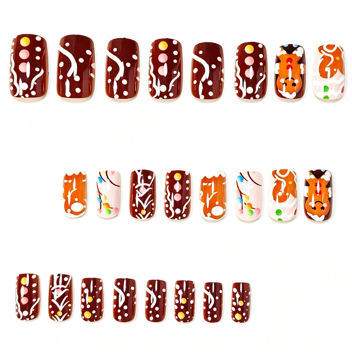 Gingerbread Christmas Nails in Mixed Sizes | Festive Press On Nail Set with Adhesive Tabs | Easy Manicure for Parties