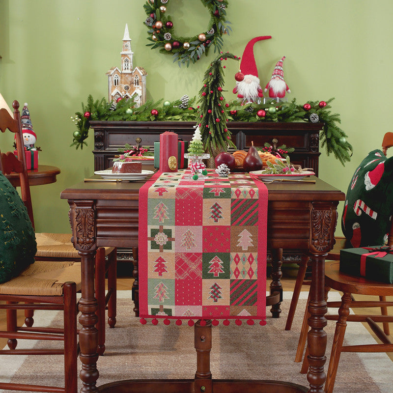 Christmas Table Runner with Trees and Snowflakes | Machine Washable Festive Dining Decor | Four Colours and Designs