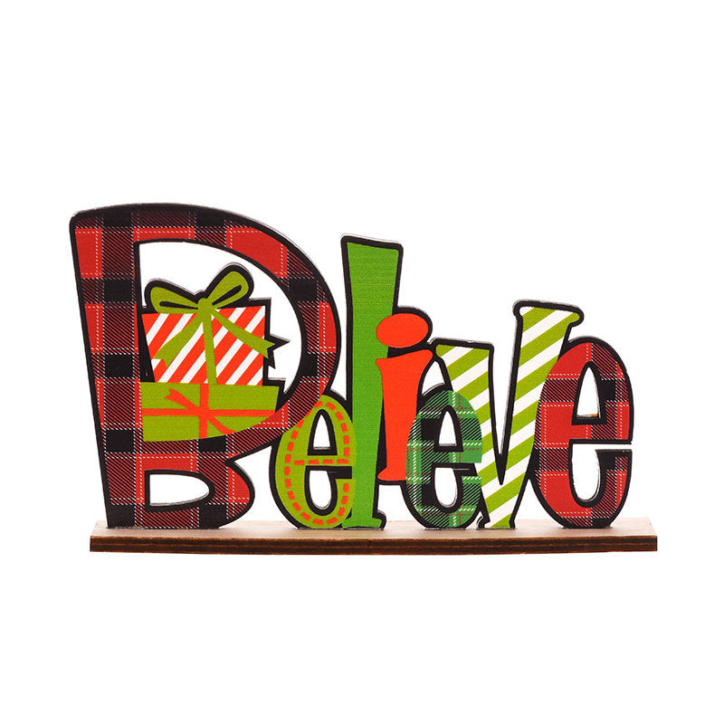 Wooden Christmas Table Sign with Noel and Joy Lettering | Freestanding Block Decor with Festive Character | Three Designs, Lightweight