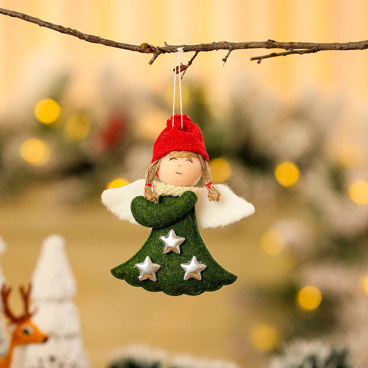 Felt Christmas Angel Ornaments with Red Hat, Wings and Star Details | Hanging String Included | Twenty Designs for Tree or Gift Wrap
