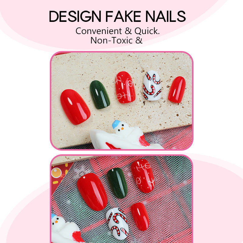 Candy Cane Nails in Red and Green | Glossy Christmas Press On Nail Designs | Festive Winter Manicure for Home Parties