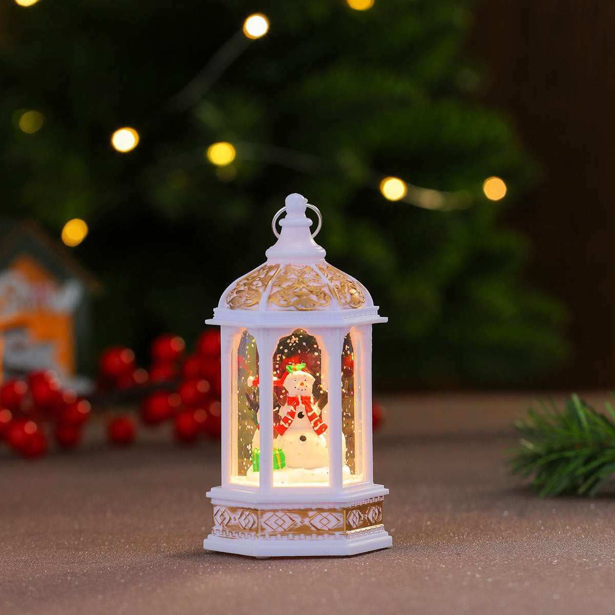 Ornate Christmas Lanterns with a Painted Holiday Figure Inside | Soft LED Light, Just Add Batteries | Cozy Accent for Any Room