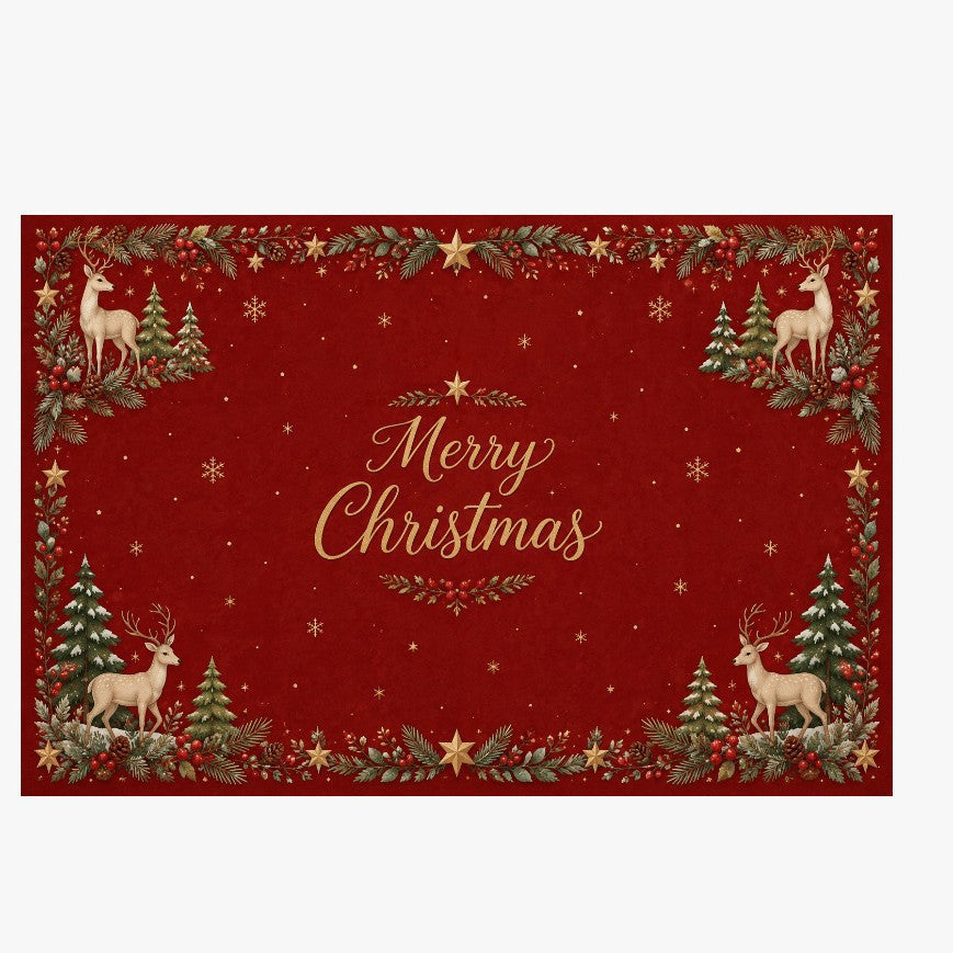 Red and Black Plaid Christmas Door Mat | Ornaments, Snowflakes and Gifts Print | Non-Slip Backing on a Festive Rug