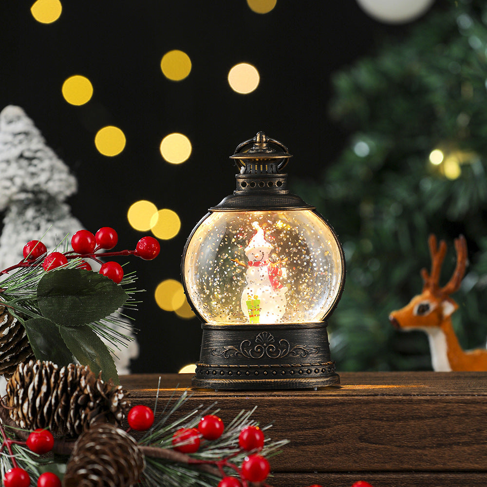 Christmas Snowman Lantern with a Glitter Filled Dome | Battery Powered, No Cables Needed | Warm LED Glow for Mantel Decor