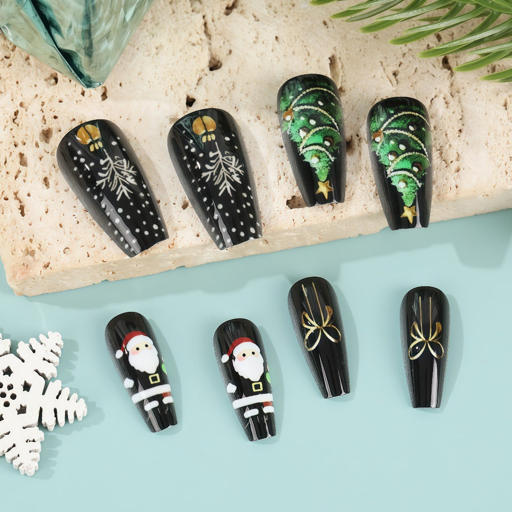 Snowman and Tree Christmas Nails | Glossy Press On Nail Set with Adhesive Tabs | Festive Winter Manicure at Home