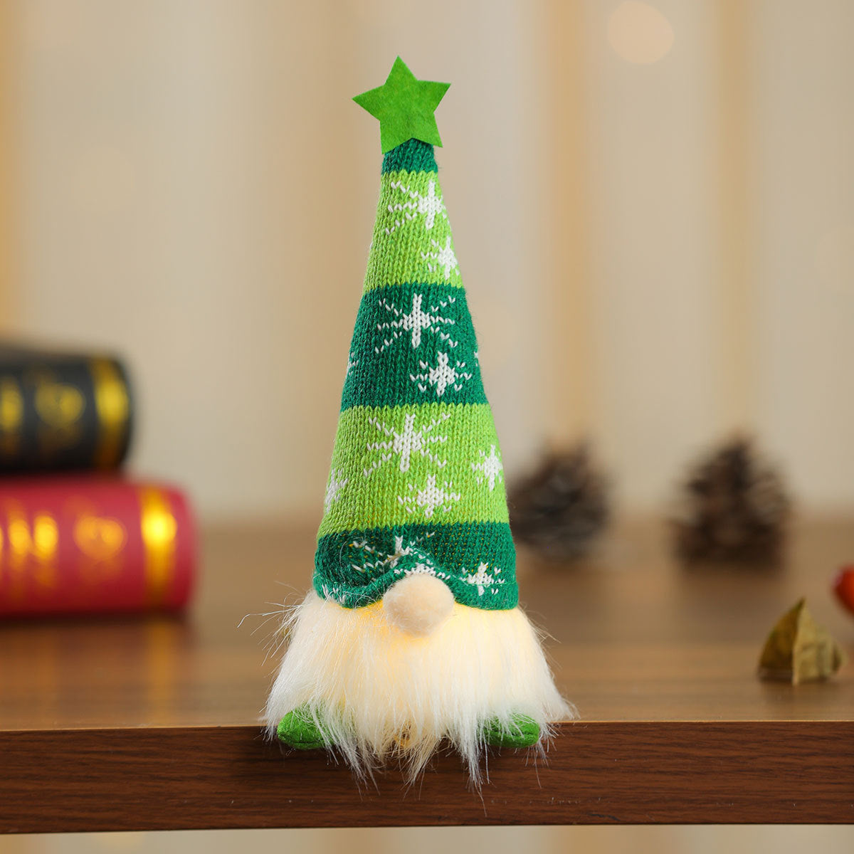 Knitted Gnome Figurine with a Snowflake Hat and Star Top | Shelf and Table Christmas Decorations | Sturdy Yearly Build